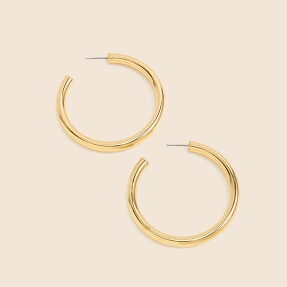 New JCREW Gold Hoop Earrings in Shiny Matte Gold $49 K4195 - Picture 1 of 3